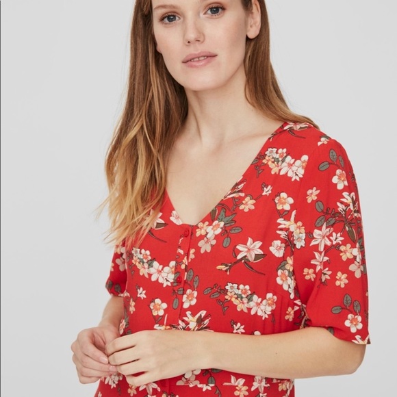 Vero Moda red floral print dress size XL - Picture 3 of 10